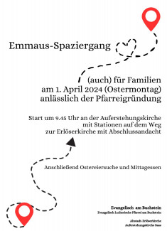 Plakat Andachten und Emmausgang anläßlich der Pfarreigründung